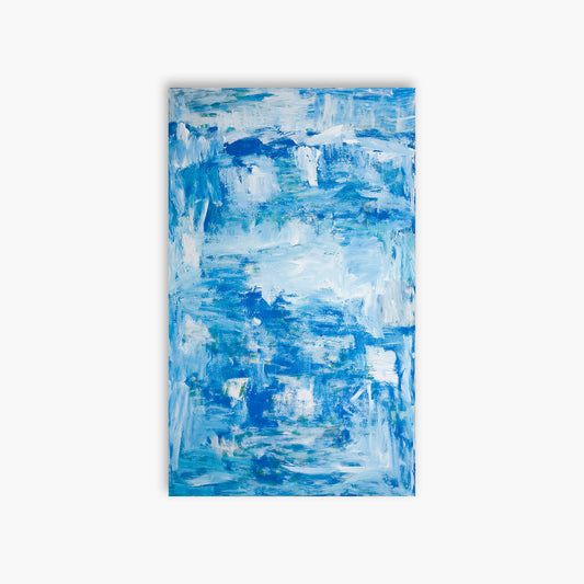 This is a hand-painted original and a one-of-a-kind collector's item. An eddy.... a current of water created behind a rock or other obstruction, such as a house or car, flows in a circular upstream direction. Tom Kranjac "Blue Eddy" 1985 Acrylic on Canvas 30” x 60"