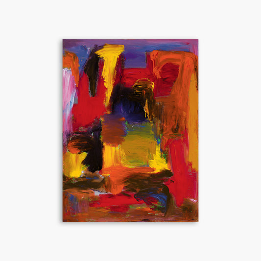 This is a hand-painted original and a one-of-a-kind collector's item. The melding of bold and brilliant colors make this exciting piece seem to move and electrify. Tom Kranjac "Brilliant Fire" 1985 Acrylic on Canvas 36” x 48”